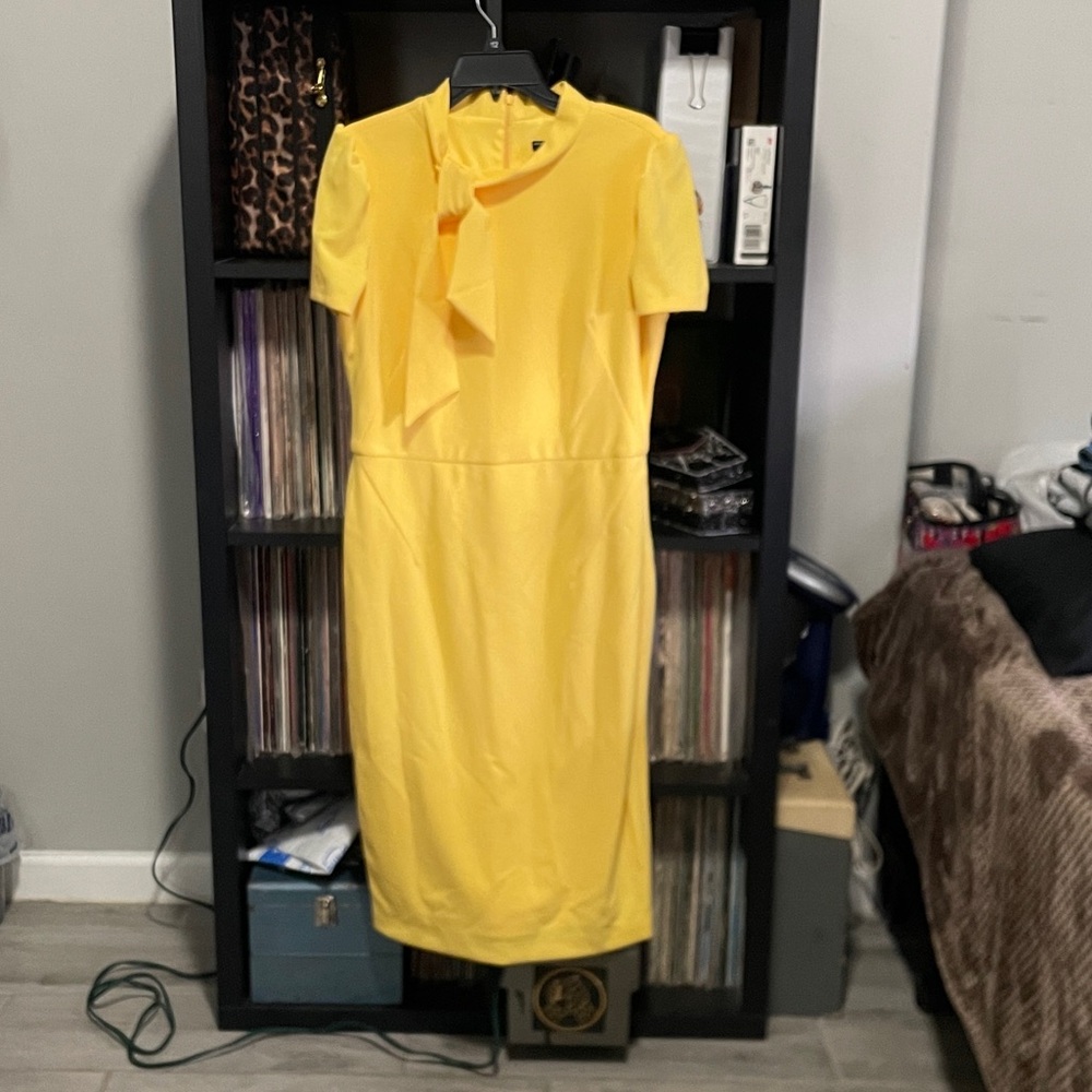 Maggy London Yellow Neck Tie Sheath Dress - Picture 2 of 5